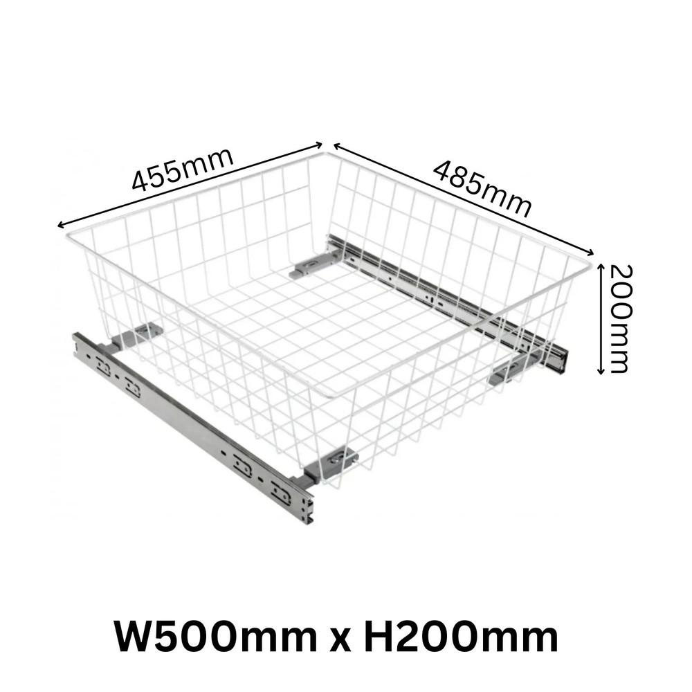 Wardrobe Wire Basket Pull-Out Organizer Drawer White with Runners Soft Close