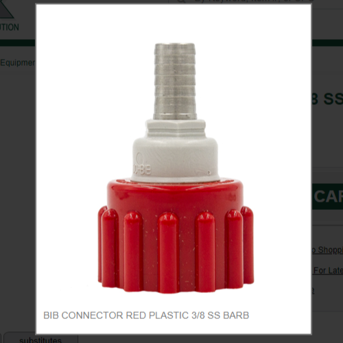BIB CONNECTOR RED PLASTIC 3/8 SS BARB