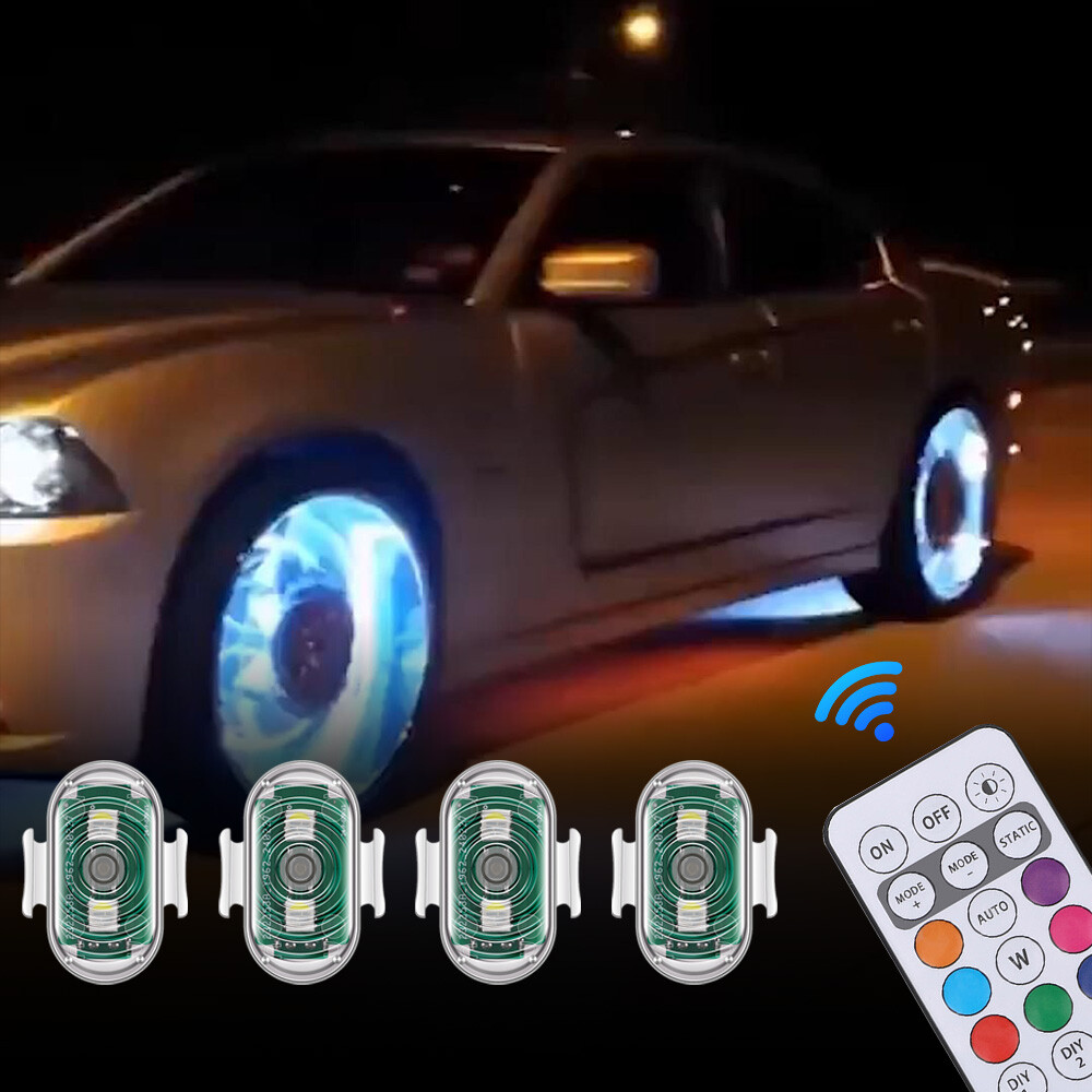 4PCS LED Aircraft Warning Strobe Lights USB Chargeable Bike Drone+Remote Control