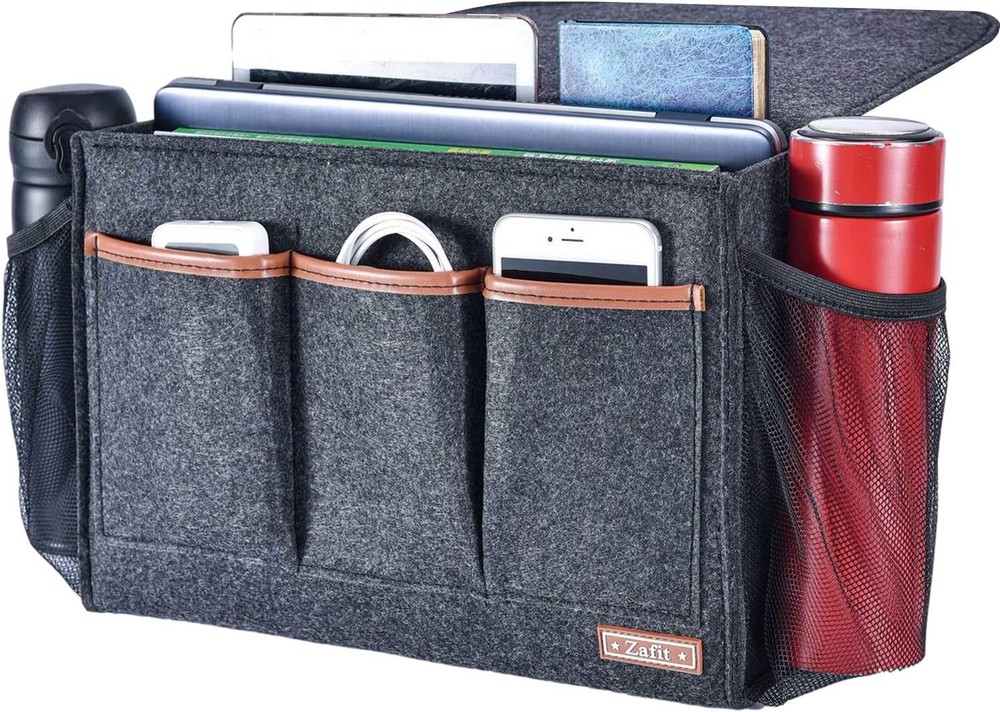 Felt Bedside Organizer for Magazines, Phone - Grey