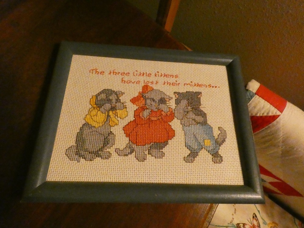 Three Little Kittens Cross Stitch Hand Sewn