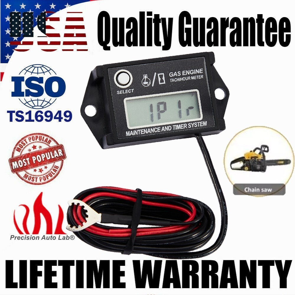 Waterproof Tiny Tach Digital Hour Meter Gauge Tachometer Resettable Job Timer