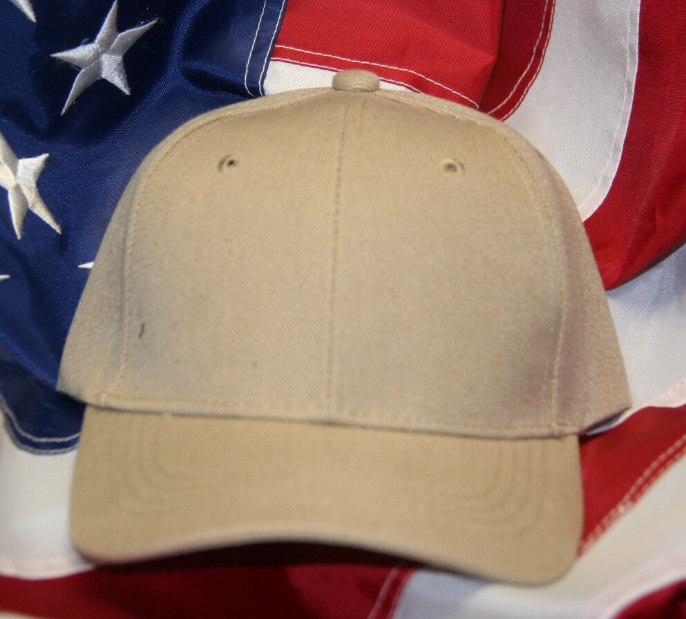 VIP BLANK HAT TAN COLOR ADJUSTABLE POLYESTER ONE SIZE FITS ALL MADE IN US