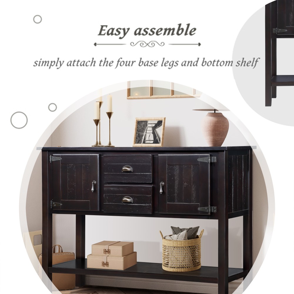 Solid Wood Sideboard Console Table 48'' - 2 Drawers/Cabinets, Shelf,Espresso