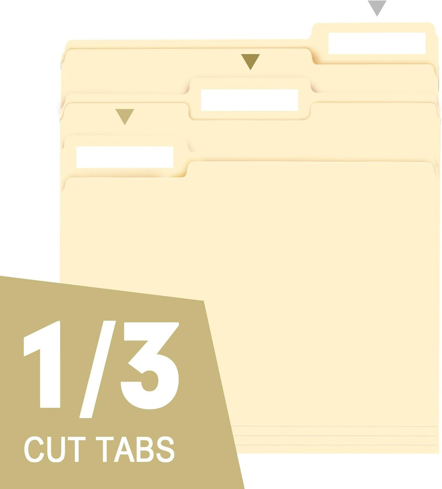File Folder, RAZCC 250 Pack 1/3 Cut Tab File Folders Letter Size, Manila Folders