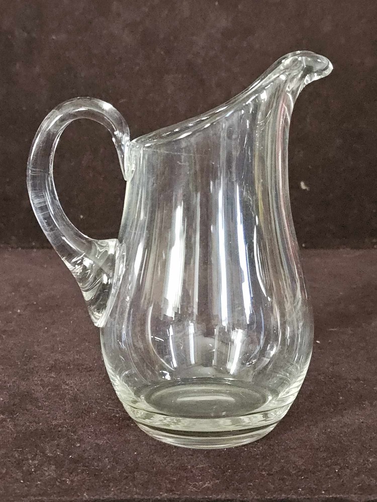 Small Hand Blown Clear Glass Pitcher Applied Handle 6 3/8"T