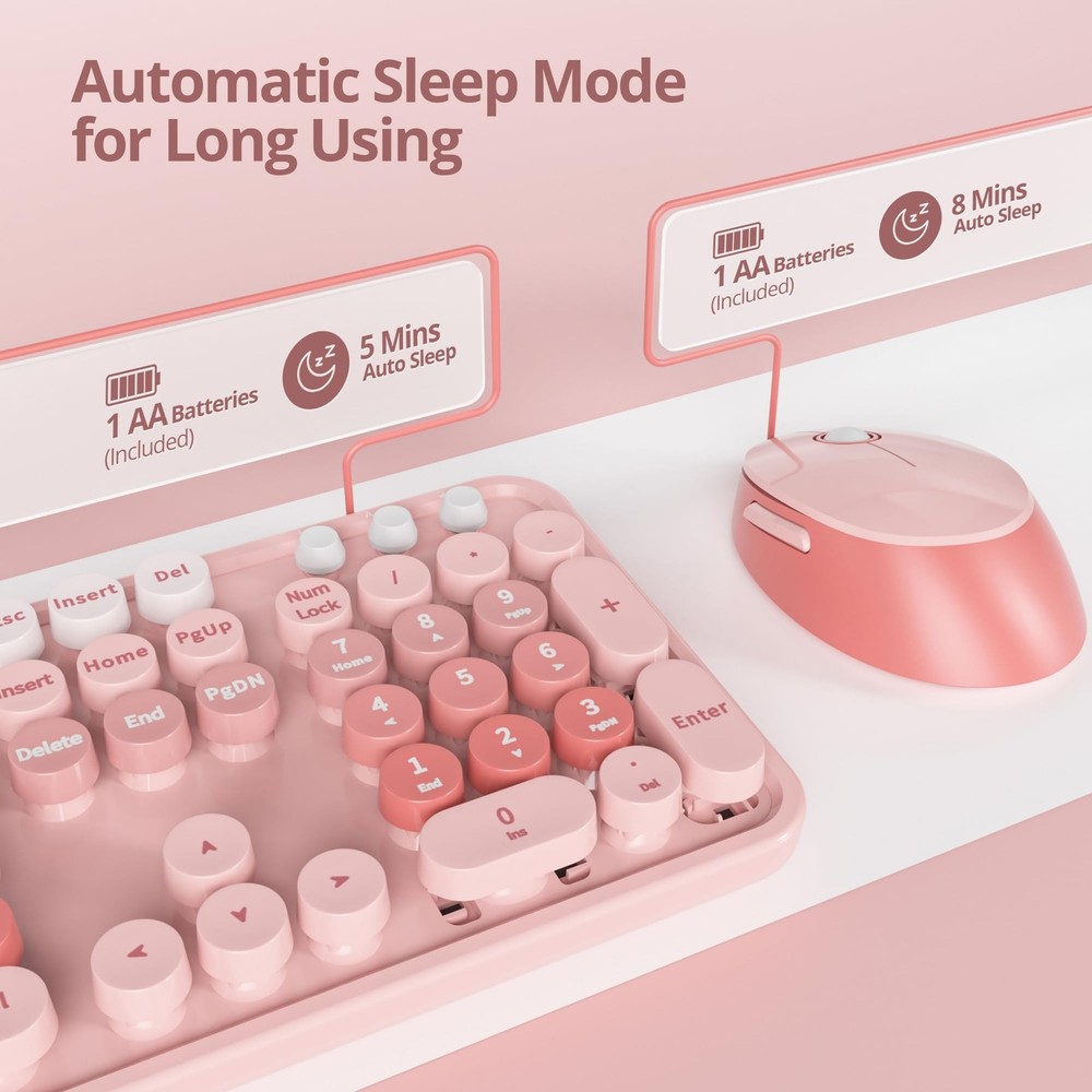 Pink Gradient Keyboard and Mouse, Cute Wireless Keyboard and Mouse Combo, Ful...