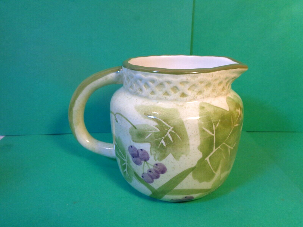 Grape Vine Pattern Ceramic Creamer, 3 7/8" Tall, Jay Imports (Used/EUC)