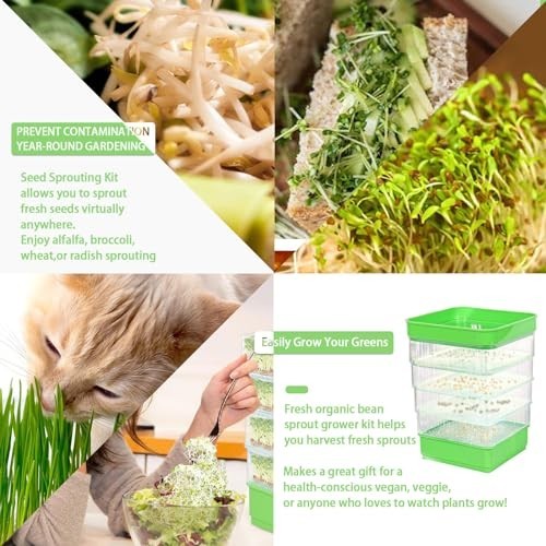 4-Tier Stackable Seed Sprouting Kit with Drain Holes & Tray - Organic Microgreen