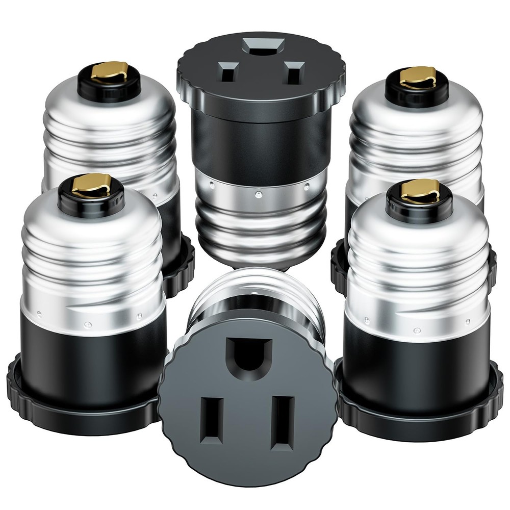 6 Pack, Light Socket to Plug Adapter, Bulb Convert Black