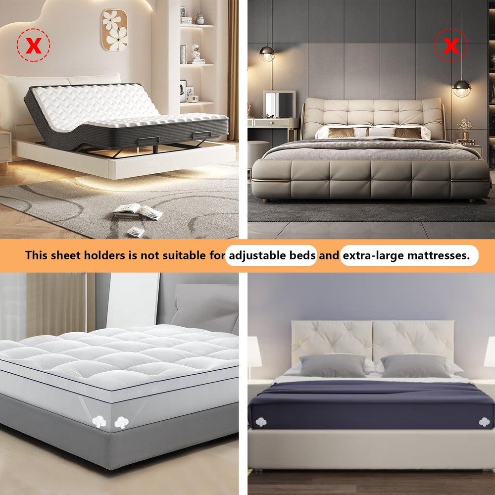 Bed Sheet Holders for Corners, Fitted Sheet Clips Keep Sheets Firm & Tight, M...