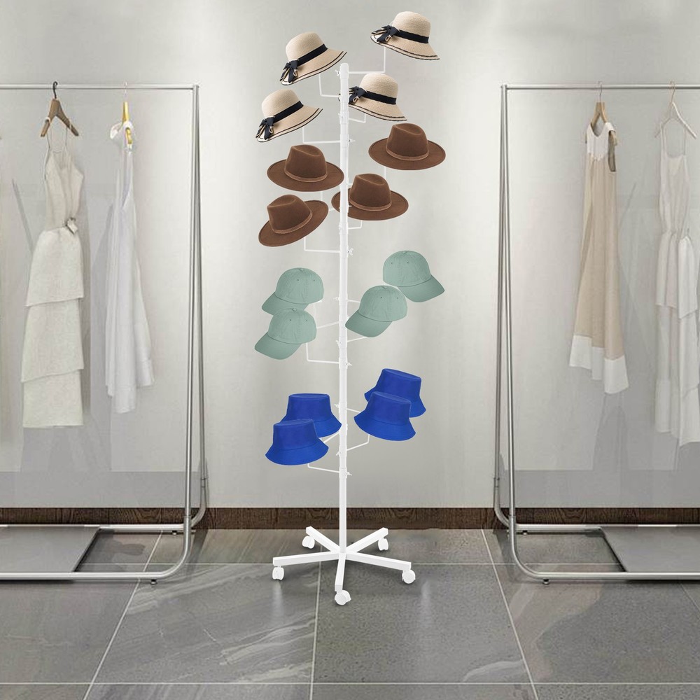 Freestanding Hat Rack with Adjustable Hooks & Lockable Wheels for Easy Display
