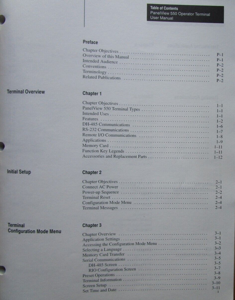 Allen Bradley PanelView 550 Operator Terminals User Manual 1994