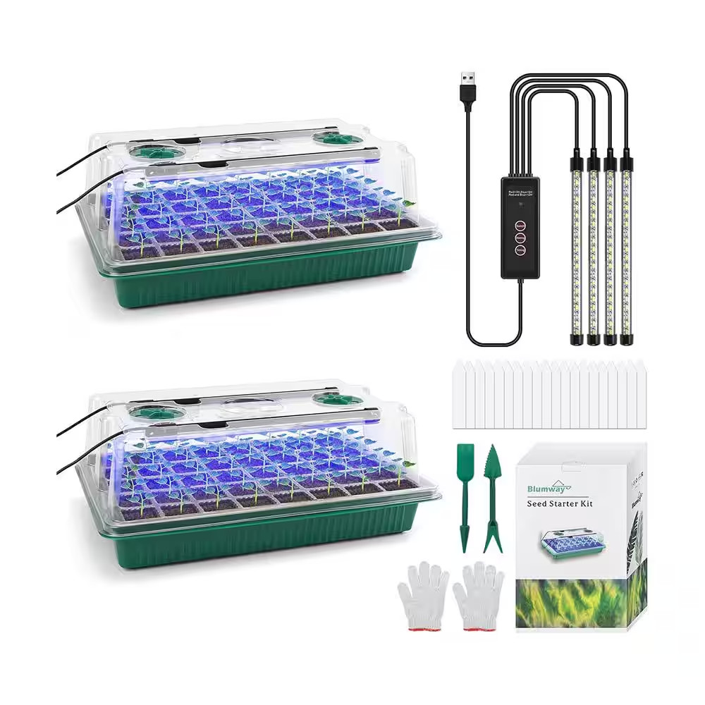 2-Pack 80 Cells Seedling Tray Seed Starter Kit with Adjustable Grow Light, Humid