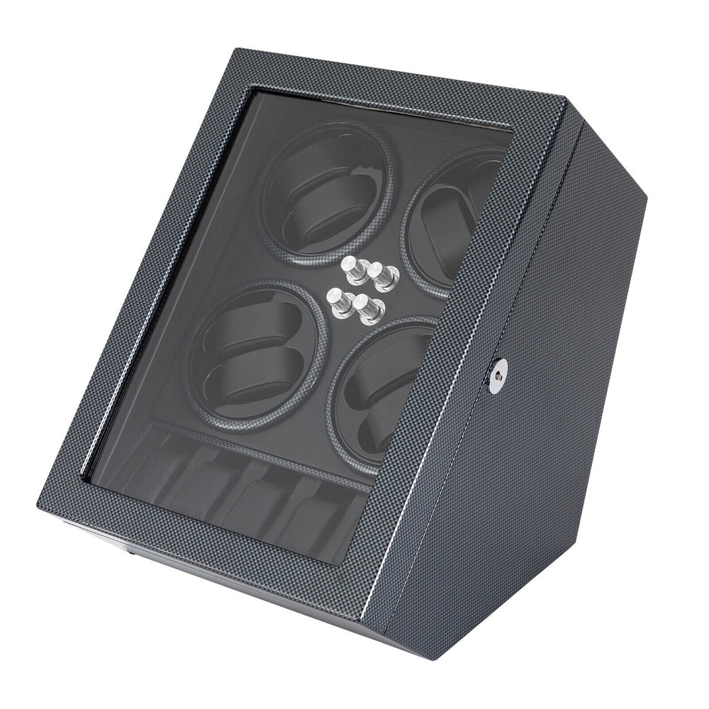 Automatic Rotation 8 Watch Winder Box w/5 Watches Display Storage Case LED Light