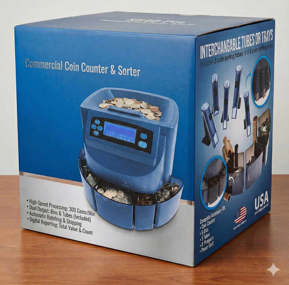Commercial Coin Counter, Sorter, and Wrapper