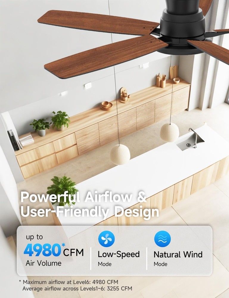 Flush Mount Ceiling Fan with Light, 52 Inch, Remote Control, 3CCT Dimmable LE...