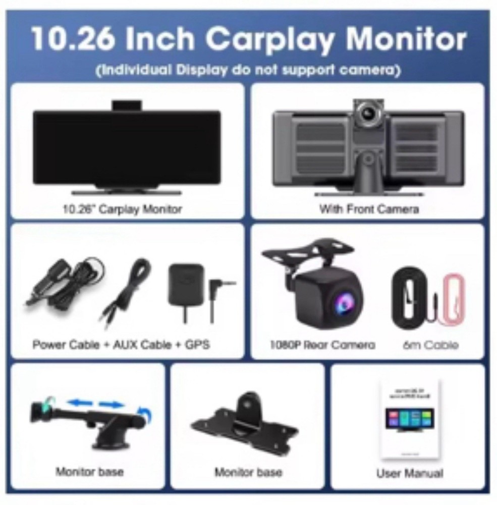 10.3" 4K Dash Car Receiver CarPlay Android GPS Nav Touchscreen Backup Camera