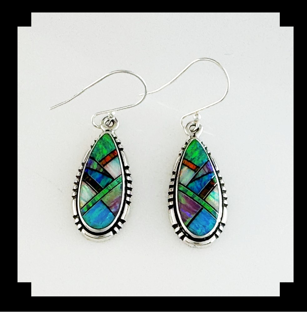 Sterling Silver & Multi Color Inlay Opalite Earrings