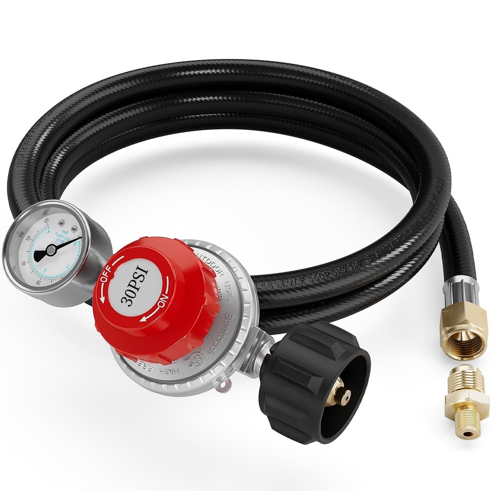 NUPICK 6FT 0-30 PSI Adjustable High Pressure Propane Regulator 6FT, Rubber