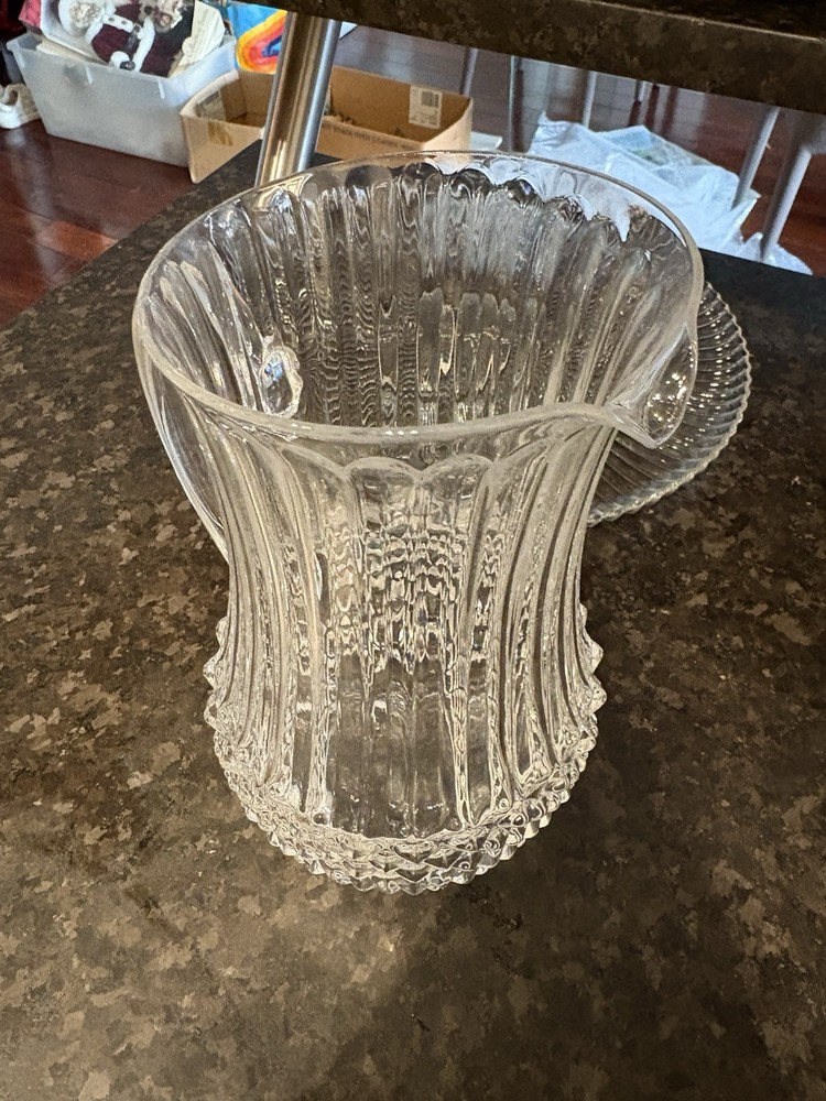 Vintage Glass Water Pitcher With Tray