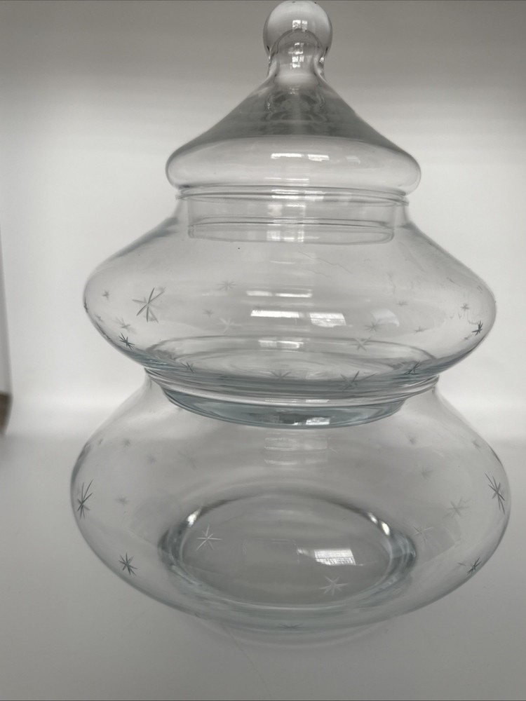 9” Clear Glass Apothecary Jar with starburst pattern etching