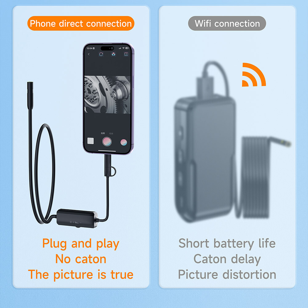 Waterproof Endoscope Camera Inspection Cam iPhone 15/14/13 iPad iOS/Android 2IN1