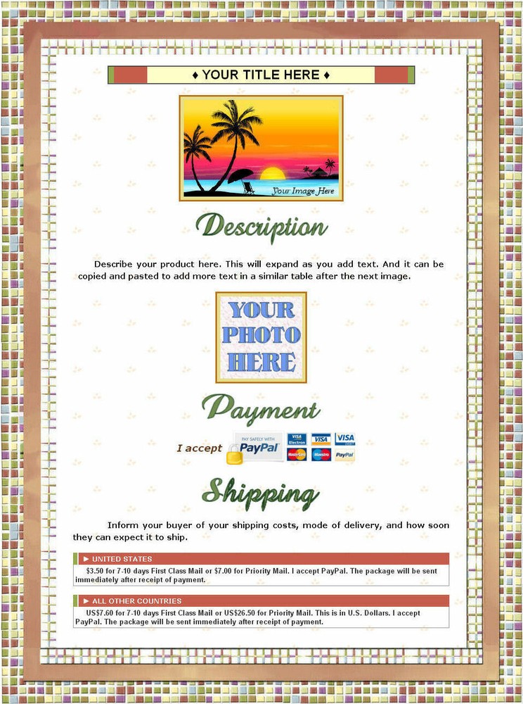 AUCTION TEMPLATE Ceramic Tile Frame Border Design - FREE Shipping