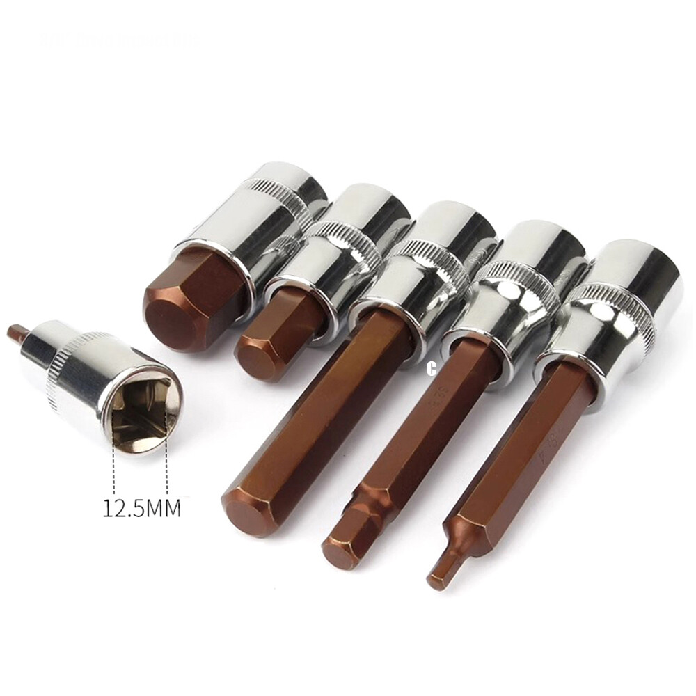 Hex Bit Socket Set 1/4" Drive lmpact Allen Key Spanners Sockets H4-H17 Bits Rail
