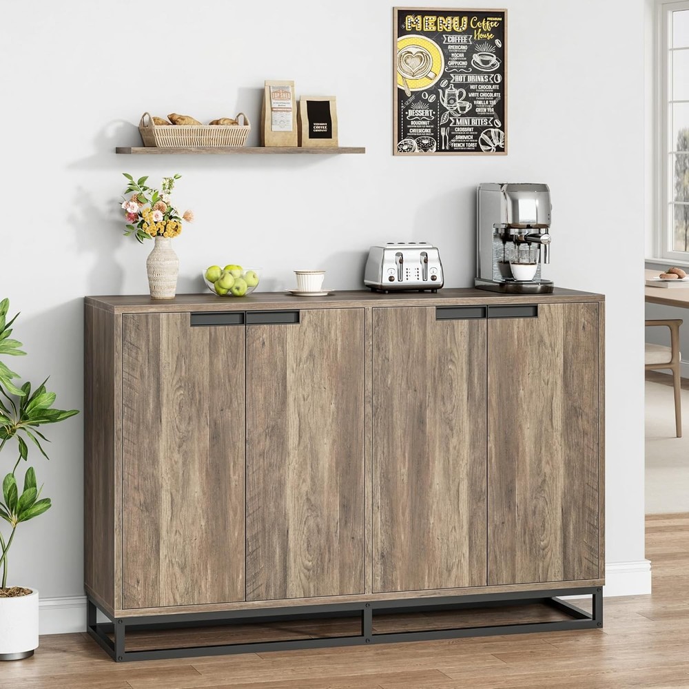 Multi-Space Sideboard W/ Doors & Adjustable Shelves, Elegant Storage for Kitchen
