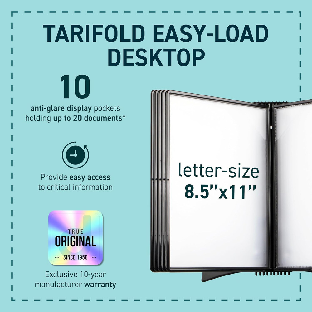 DJOIS Letter-Size Display System - 10 Double-Sided Pockets - Black Metal Base