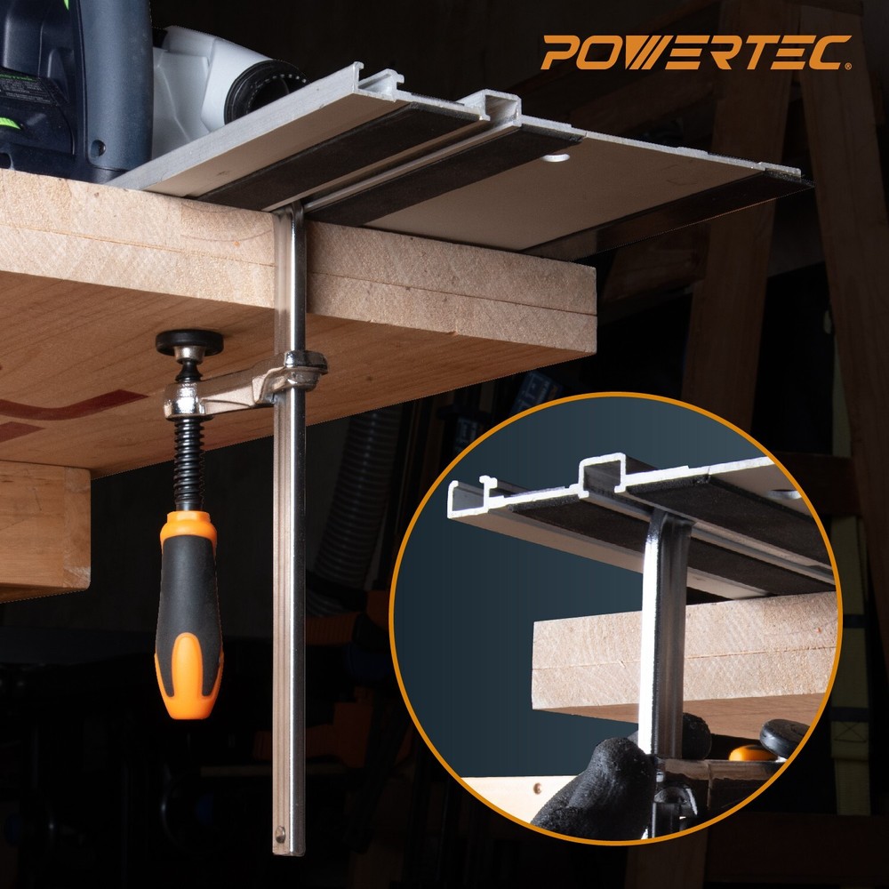 POWERTEC 71409 Quick Screw Guide Rail Clamp for MFT and Track Saw Guide Rail
