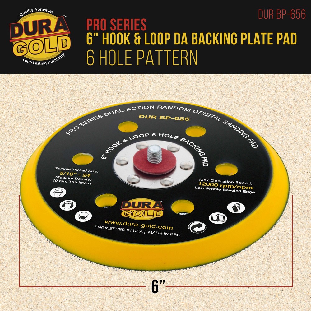 6" Hook & Loop DA Backing Plate Pad, 6 Hole Pattern, Auto Sanding Polishing Pad