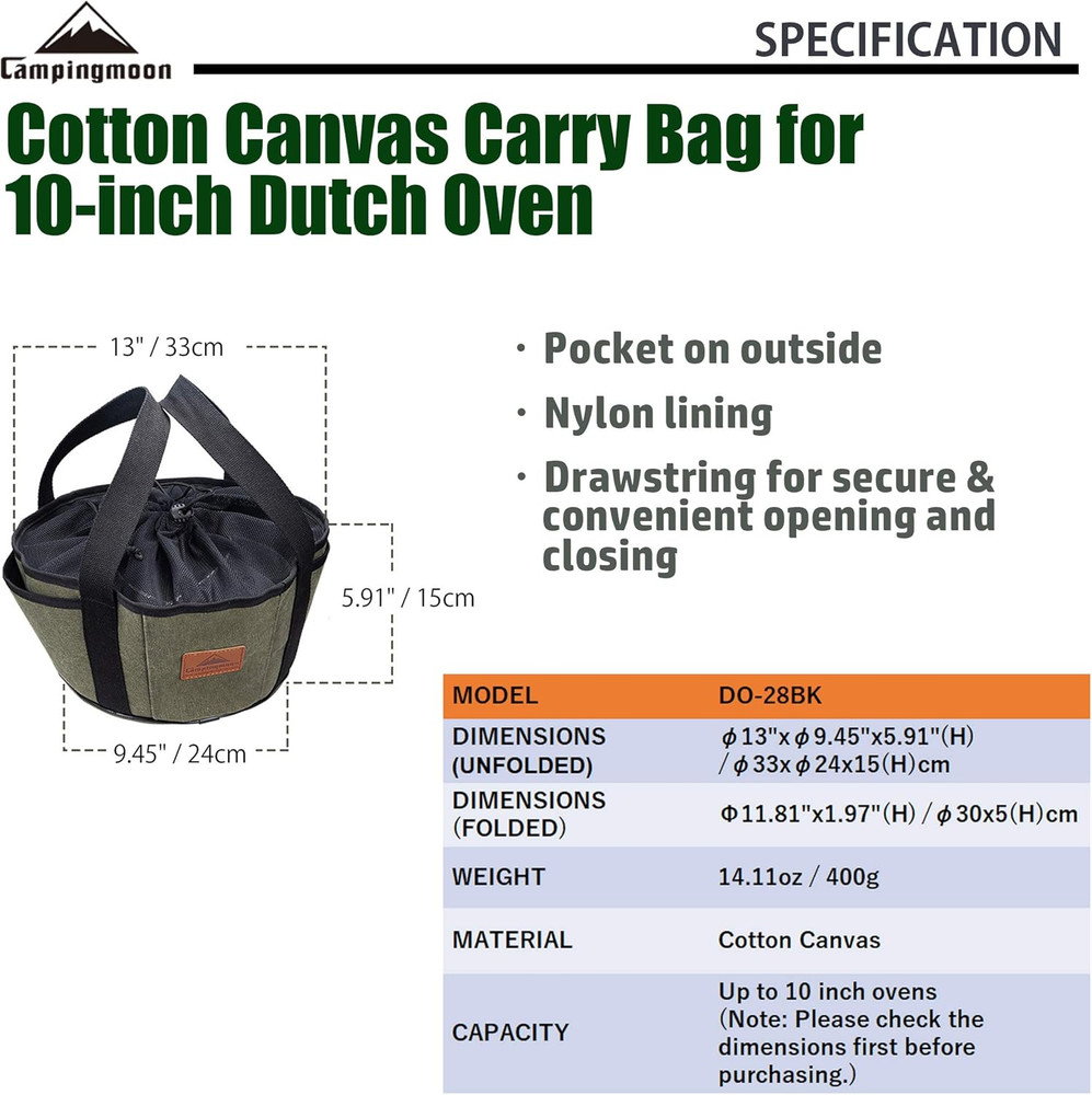 Carry Bag for Dutch Oven Durable Canvas