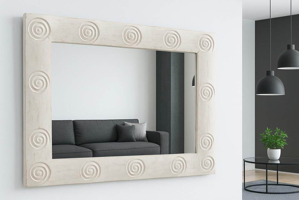 Handcrafted Solid Wood Mirror 60x80 Cm – Carved Frame 9 Cm With Sp