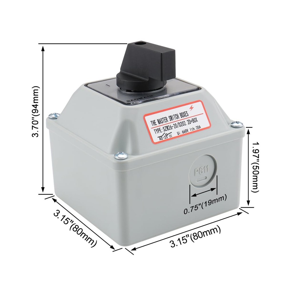 Universal Rotary Changeover Switch 20A 660V 3 Position 2 Phase