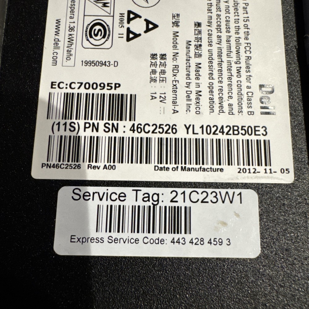 Dell PowerVault RD1000 Removable Disk Storage AC Adapter USB Cable
