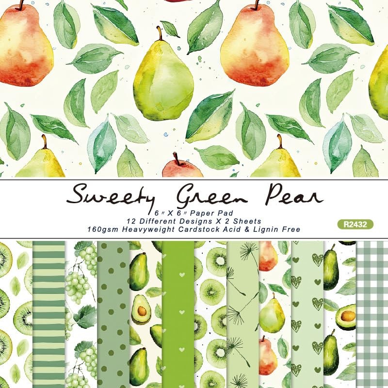 Fruit Themed Scrapbook Paper Summer Pattern Pear Decorative 6 Inch 24 Sheets