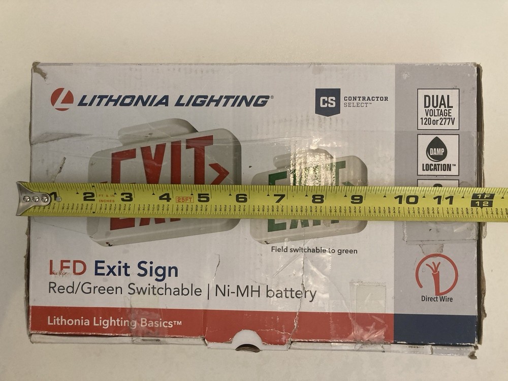Lithonia Lighting LED Exit Sign Red Green Switchable Ni-MH Battery Double Face
