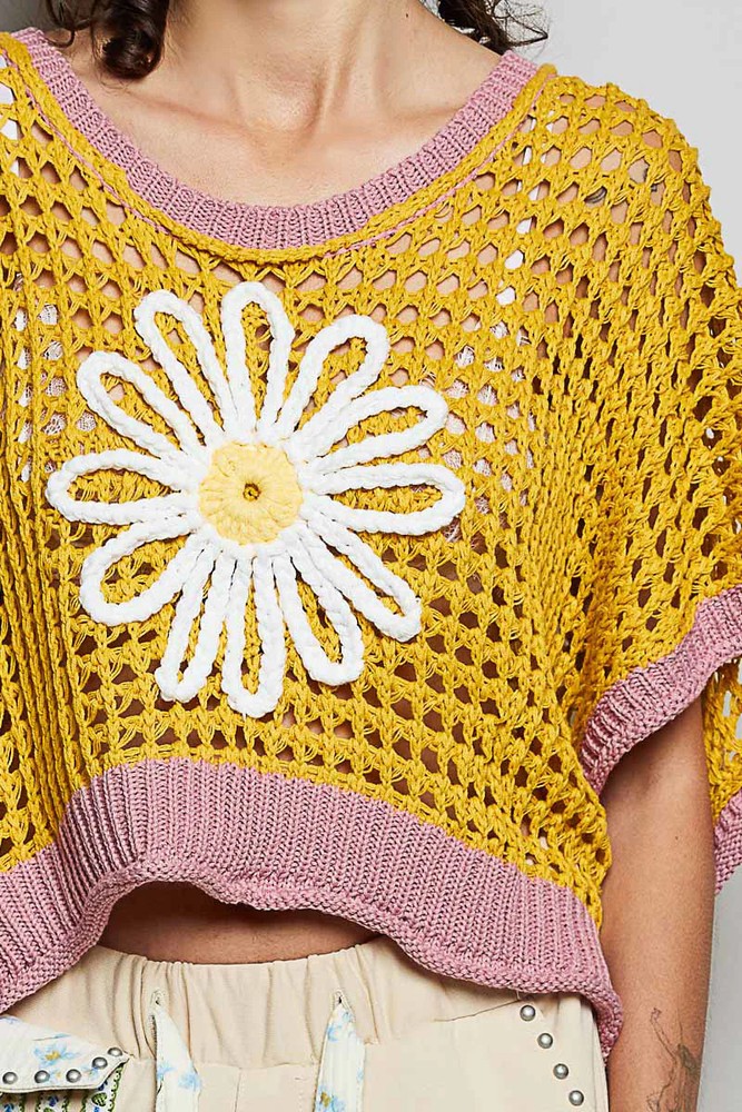 "Lady Daisy" Open Weave Sweater in Gold