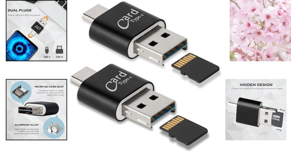 Compact Dual-Connection Micro SD Card Reader for Android and PC - 2 Pack