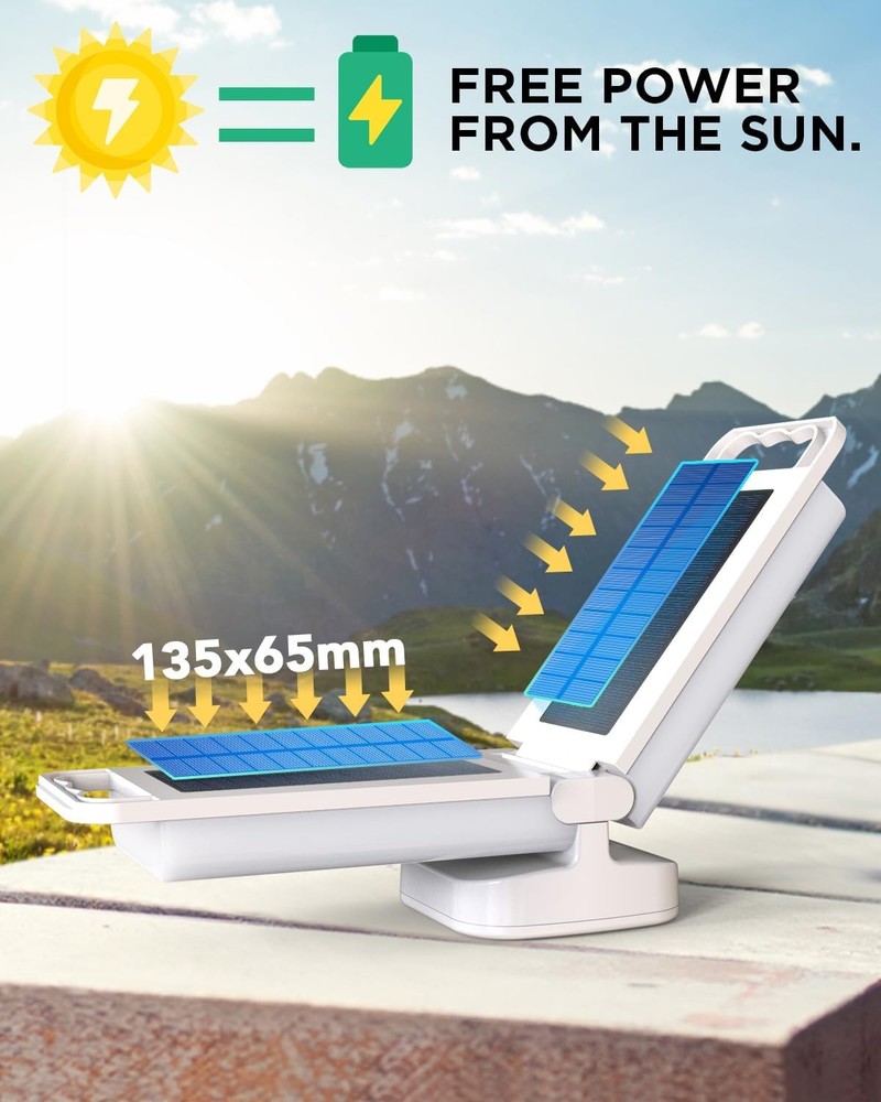 Solar Camping Lantern 6000mAh, USB Rechargeable Light & White, White