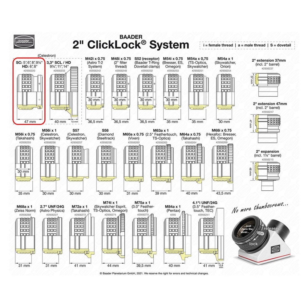 Baader 2" SCT Click-Lock Eyepiece Adapter / Visual Back # 2956220 # CLSC-2