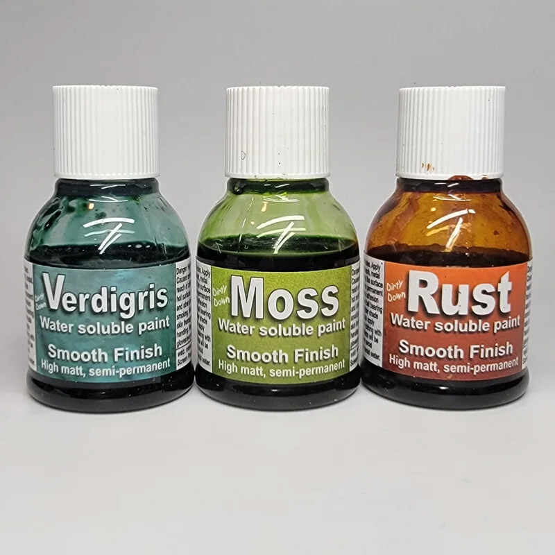 Dirty Down Rust Verdigris Moss Paints Bundle 25ml x3 - Water Soluble Effects THG