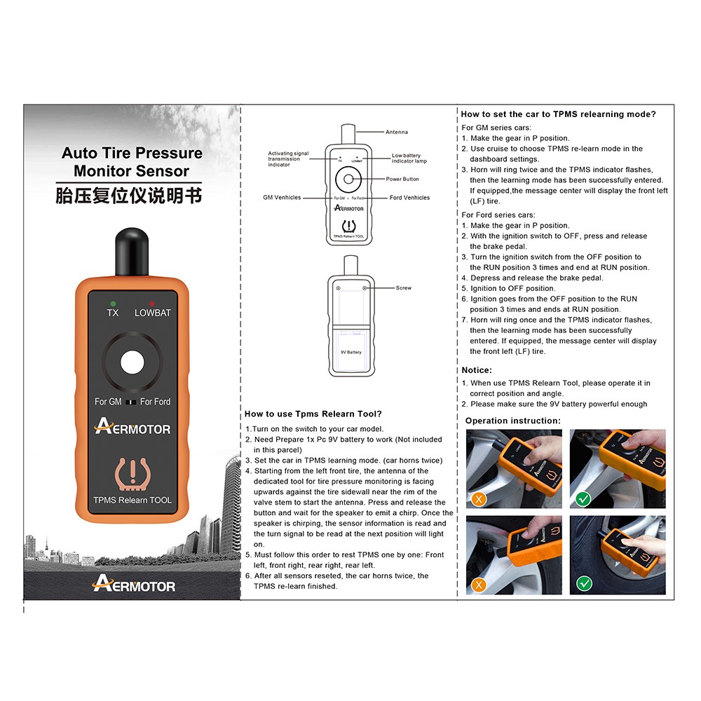 Universal TPMS Reset Tool Relearn Tool Auto Tire Pressure Sensor For Ford For GM