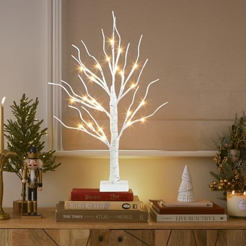 Artificial Tree for Easter Decorations, 2 FT with LED Lights, Warm Birch Tree