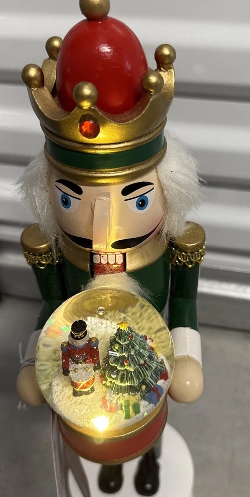 New LED Light Lighted Gingerbread Nutcracker Christmas Glass Snow Globe 17”