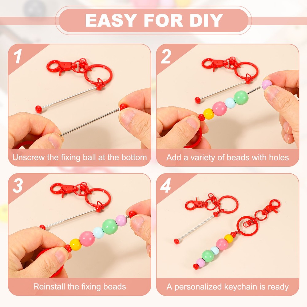 18Pcs Beadable Keychains, DIY Beaded Keychain Making Kit, Candy Yellow