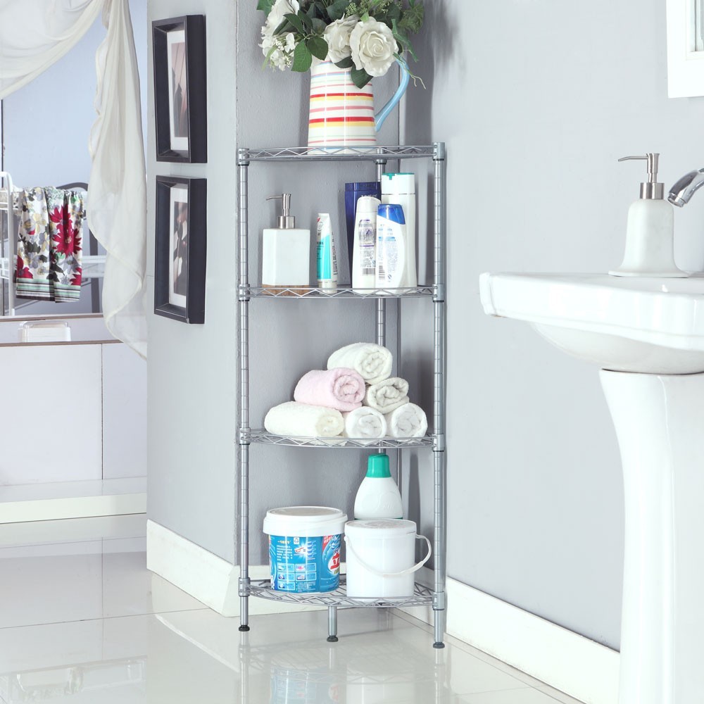 4 Tier Corner Shelf Rack Kitchen & Bathroom Storage Wire Organizer Space Saving