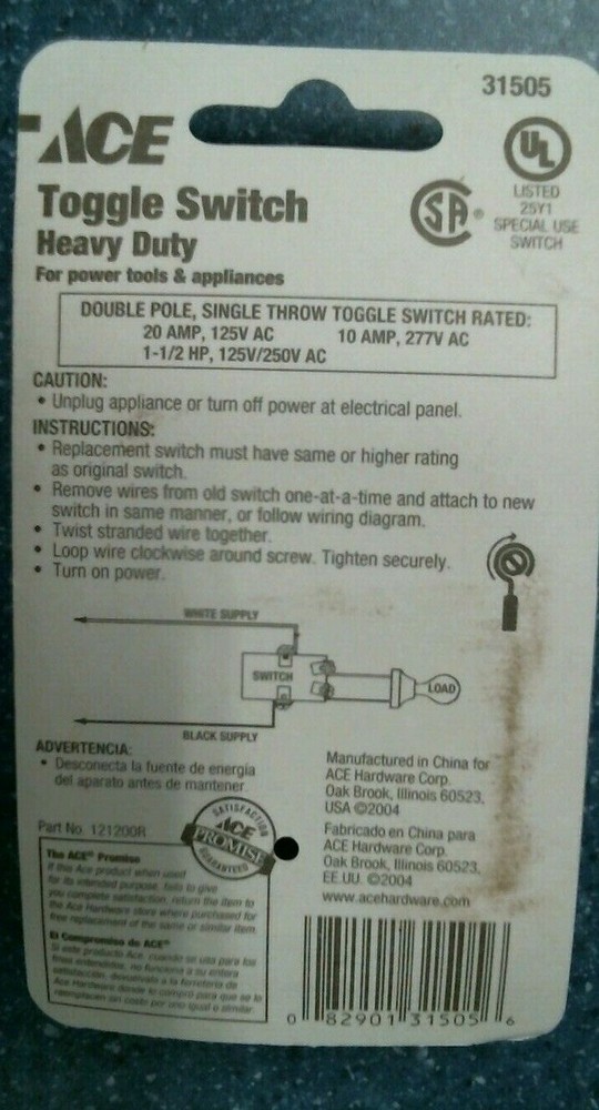 ACE 31505 Toggle Switch, Heavy Duty, FREE SHIPPING